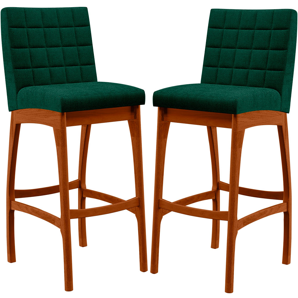 Kit 02 Banquetas Altas Para Cozinha Sala De Jantar Fixa Mila L02 Bouclê Verde - Lyam Decor