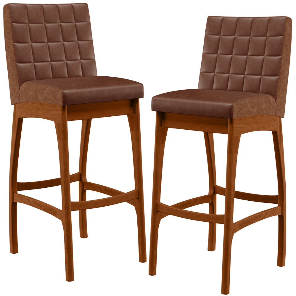 Kit 02 Banquetas Altas Para Cozinha Sala De Jantar Fixa Mila L02 Couríssimo Marrom - Lyam Decor