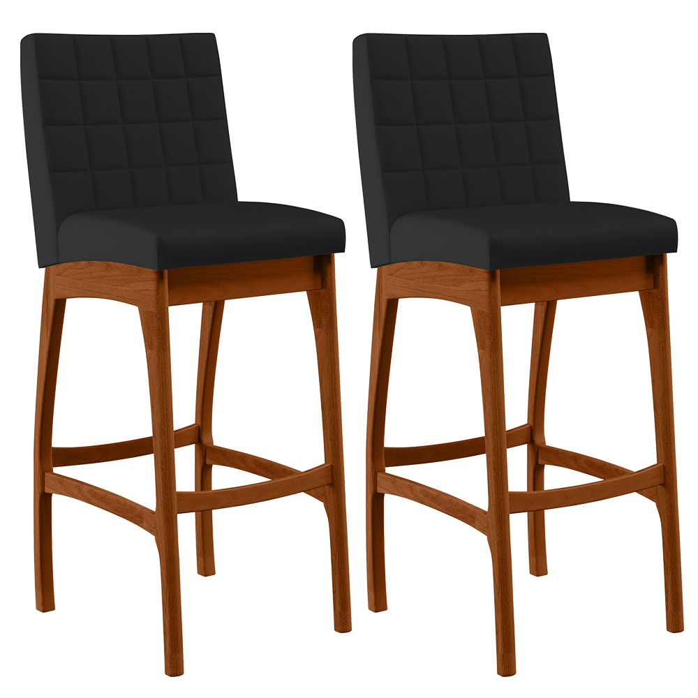 Kit 02 Banquetas Altas Para Cozinha Sala De Jantar Fixa Mila L02 Facto Preto Fosco - Lyam Decor
