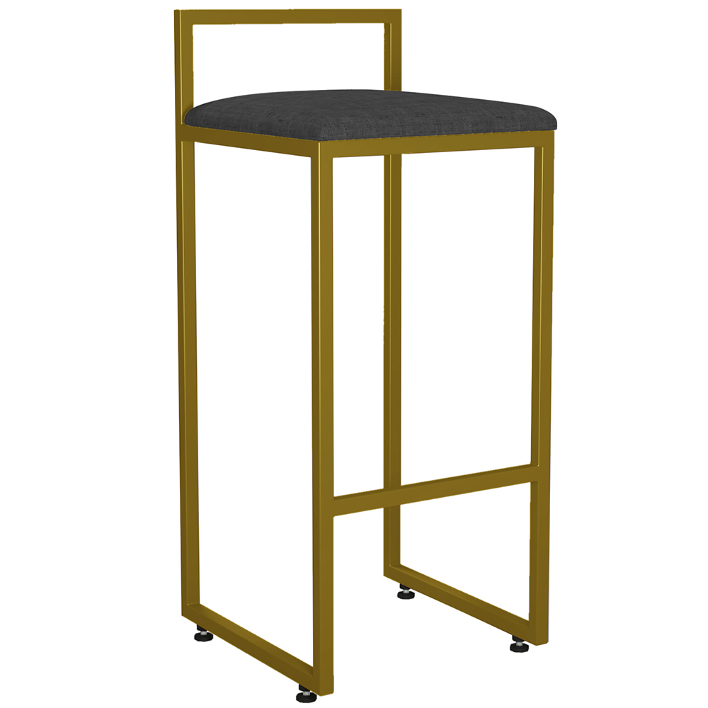 Kit 02 Banquetas Altas Para Cozinha Sala De Jantar Hanna L02 Dourado Linho Chumbo - Lyam Decor