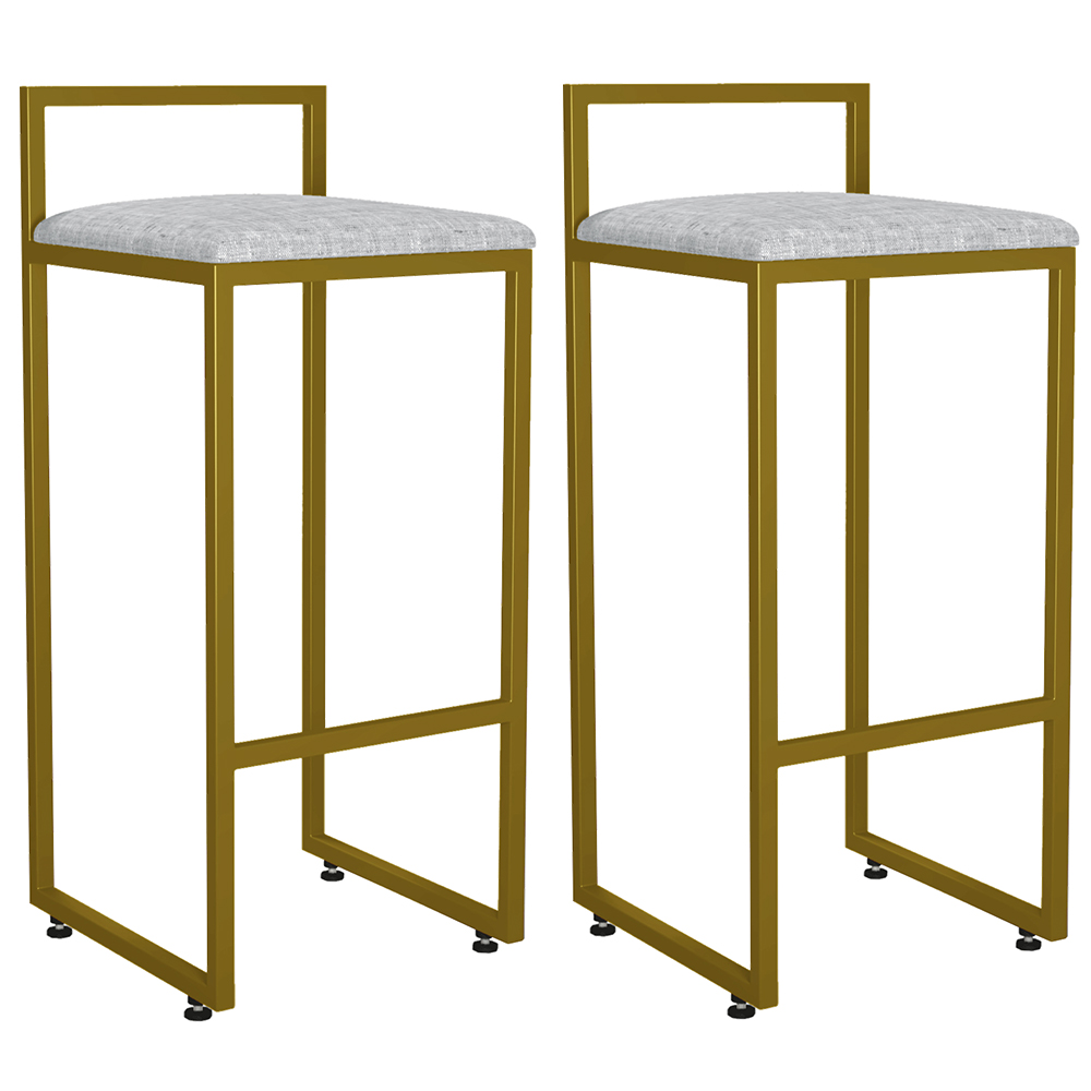 Kit 02 Banquetas Altas Para Cozinha Sala De Jantar Hanna L02 Dourado Linho Cinza - Lyam Decor