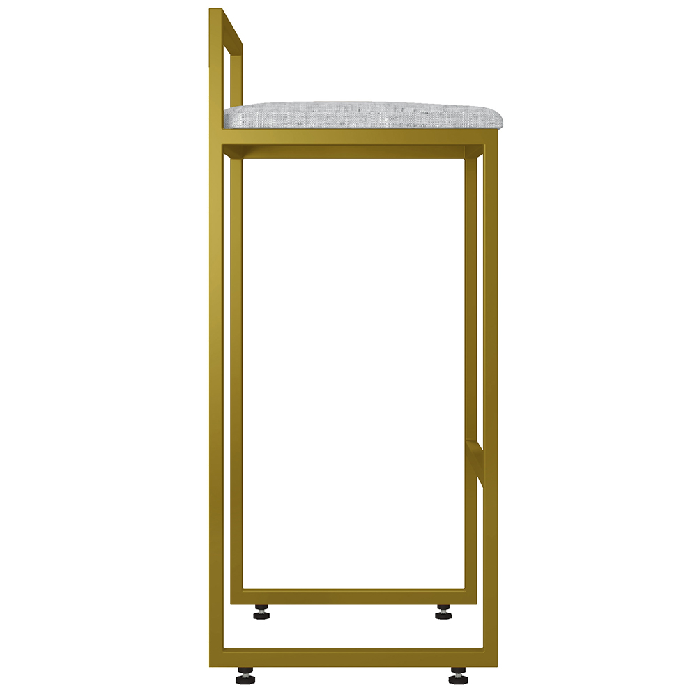 Kit 02 Banquetas Altas Para Cozinha Sala De Jantar Hanna L02 Dourado Linho Cinza - Lyam Decor
