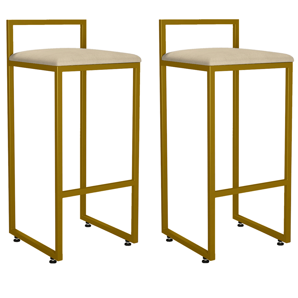 Kit 02 Banquetas Altas Para Cozinha Sala De Jantar Hanna L02 Dourado Suede Bege - Lyam Decor