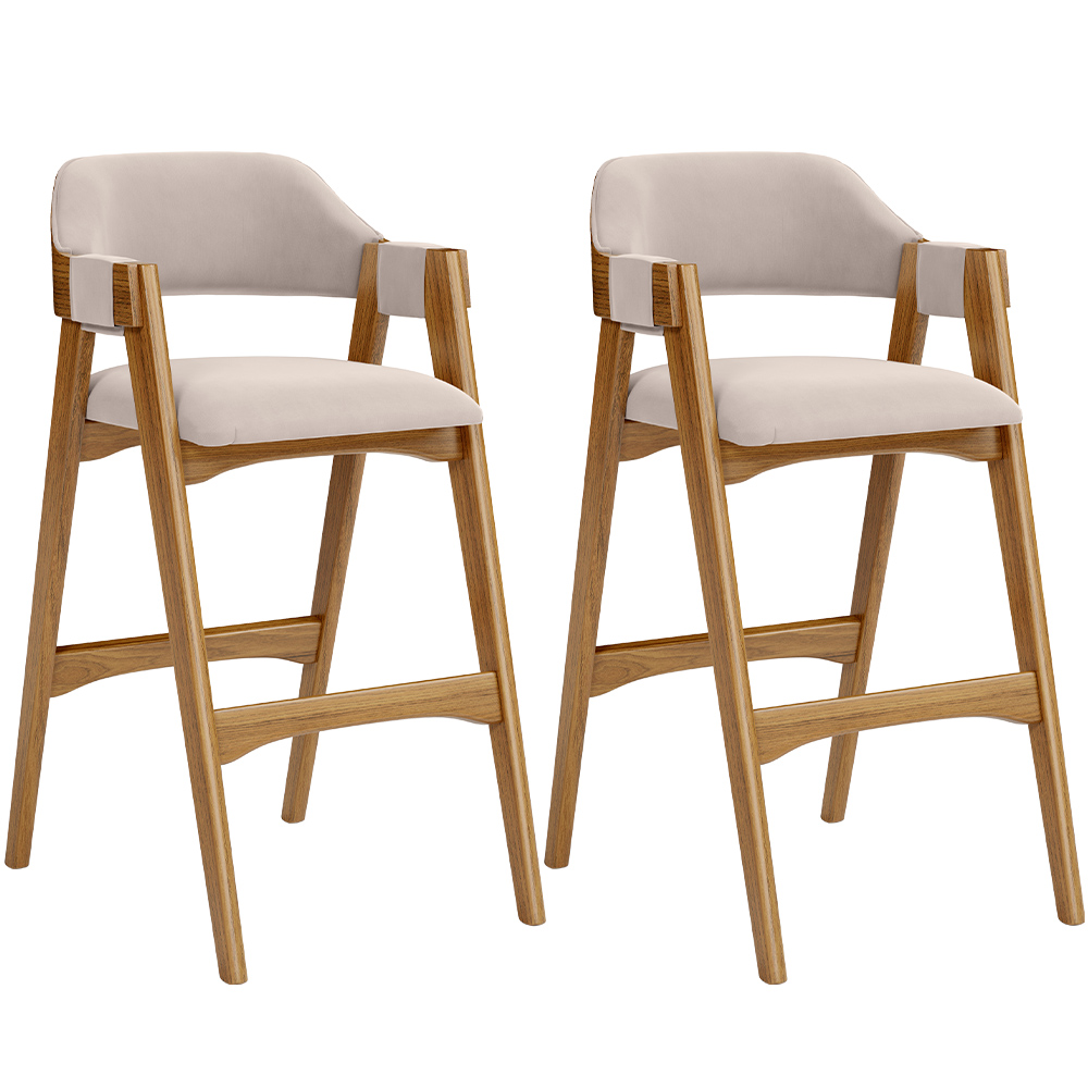 Kit 02 Banquetas Altas Para Cozinha Sala de Jantar Bar Suran L02 Suede Bege - Lyam Decor