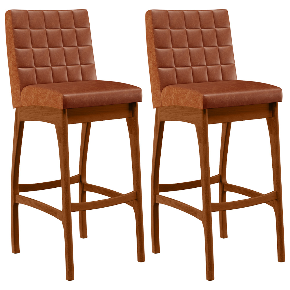 Kit 02 Banquetas Altas Para Cozinha Sala de Jantar Fixa Mila B04 Couríssimo Camel - Lyam Decor