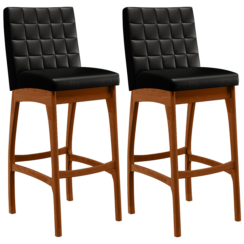 Kit 02 Banquetas Altas Para Cozinha Sala de Jantar Fixa Mila B04 Couríssimo Preto - Lyam Decor