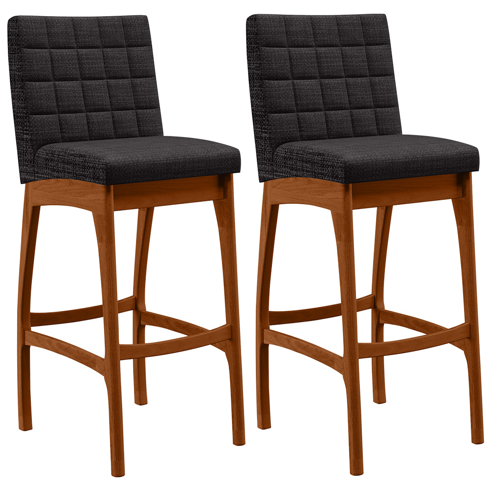 Kit 02 Banquetas Altas Para Cozinha Sala de Jantar Fixa Mila B04 Linho Chumbo - Lyam Decor