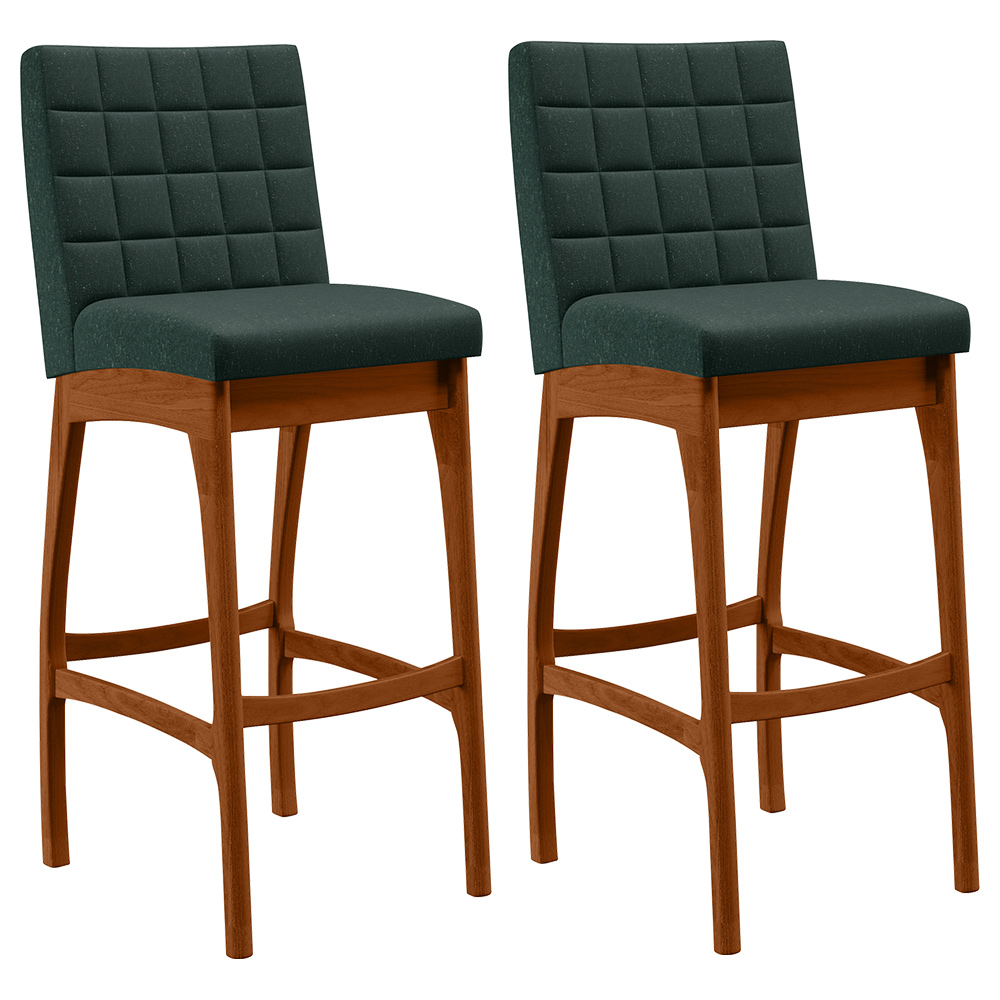 Kit 02 Banquetas Altas Para Cozinha Sala de Jantar Fixa Mila B04 Linho Verde Musgo - Lyam Decor