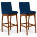Kit 02 Banquetas Altas Para Cozinha Sala de Jantar Fixa Mila B04 Suede Azul Marinho - Lyam Decor