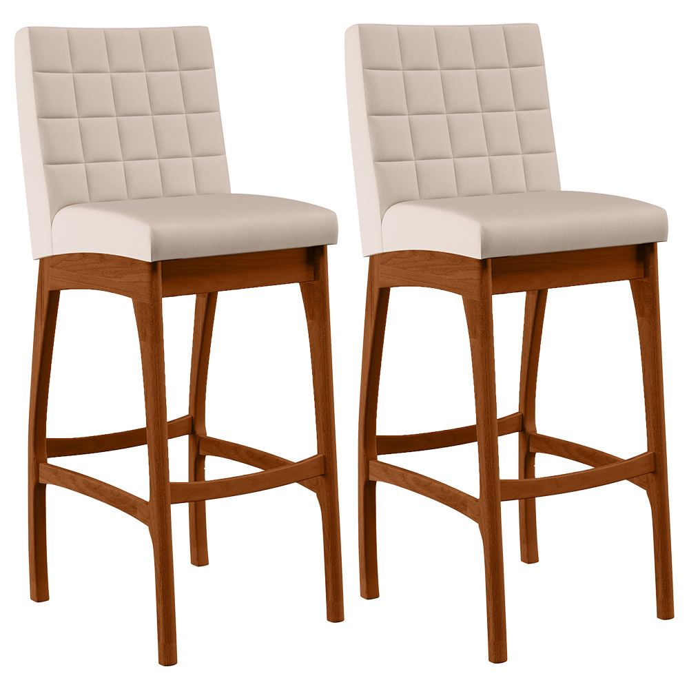 Kit 02 Banquetas Altas Para Cozinha Sala de Jantar Fixa Mila B04 Suede Bege - Lyam Decor