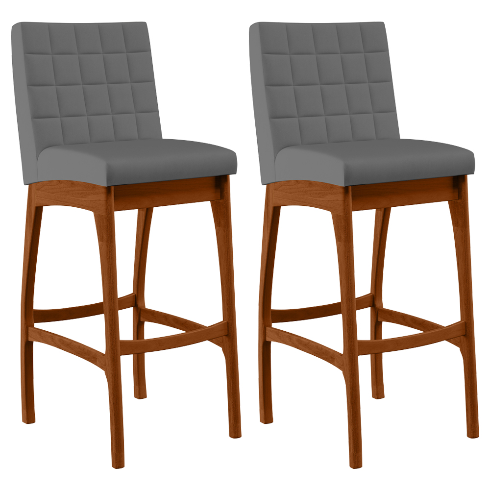 Kit 02 Banquetas Altas Para Cozinha Sala de Jantar Fixa Mila B04 Suede Cinza - Lyam Decor
