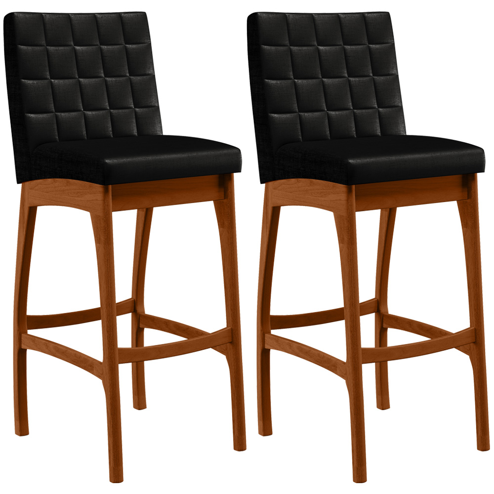 Kit 02 Banquetas Altas Para Cozinha Sala de Jantar Fixa Mila L02 Facto Preto Metalizado - Lyam Decor