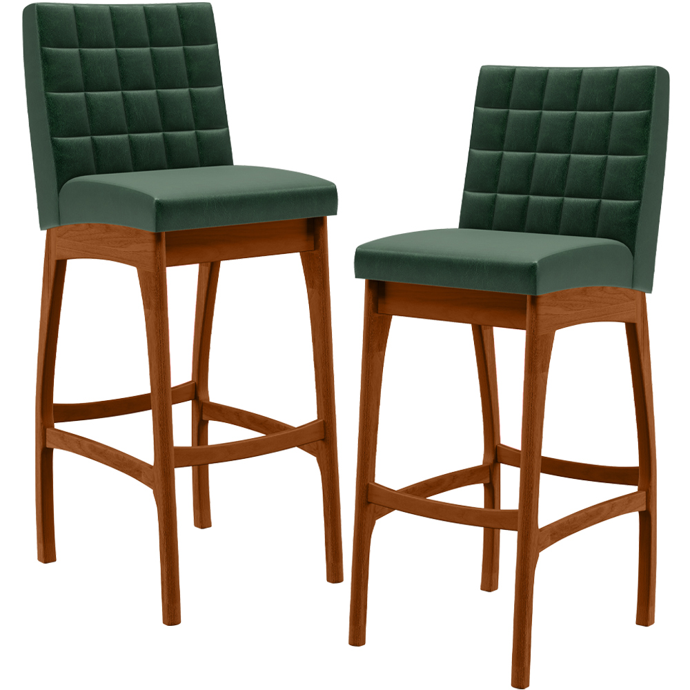Kit 02 Banquetas Altas Para Cozinha Sala de Jantar Fixa Mila L02 Facto Verde Musgo - Lyam Decor