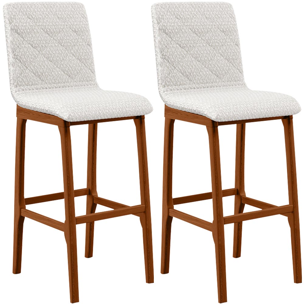 Kit 02 Banquetas Altas Para Cozinha Sala de Jantar Fixa Zoe B04 Bouclê Cru - Lyam Decor