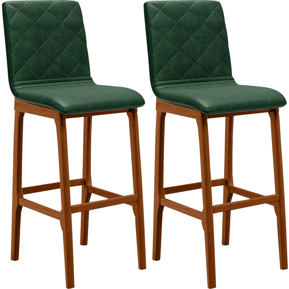 Kit 02 Banquetas Altas Para Cozinha Sala de Jantar Fixa Zoe B04 Facto Verde Musgo - Lyam Decor
