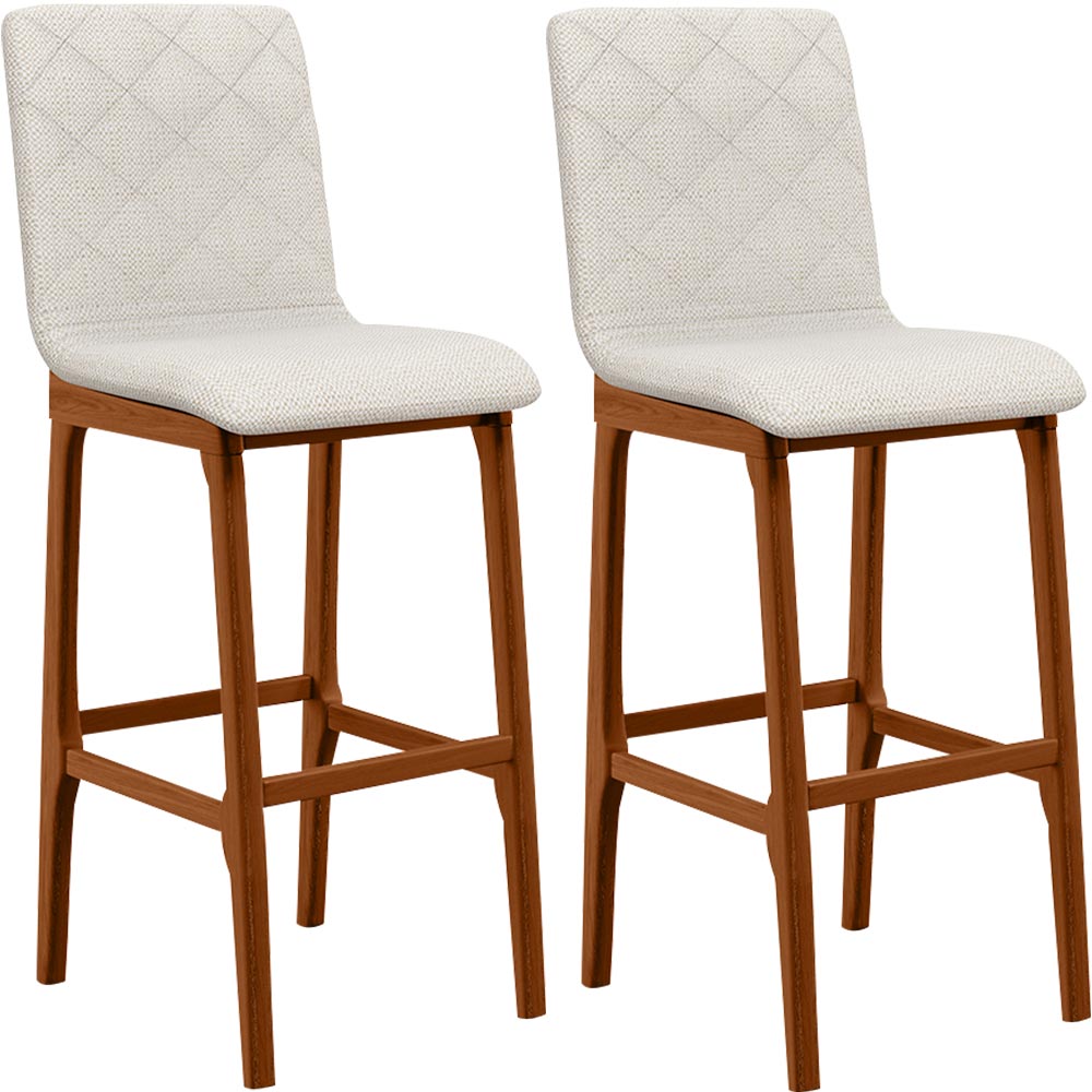 Kit 02 Banquetas Altas Para Cozinha Sala de Jantar Fixa Zoe B04 Linho Champagne - Lyam Decor