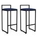 Kit 02 Banquetas Altas Para Cozinha Sala de Jantar Hanna L02 Preto Suede Azul Marinho - Lyam Decor