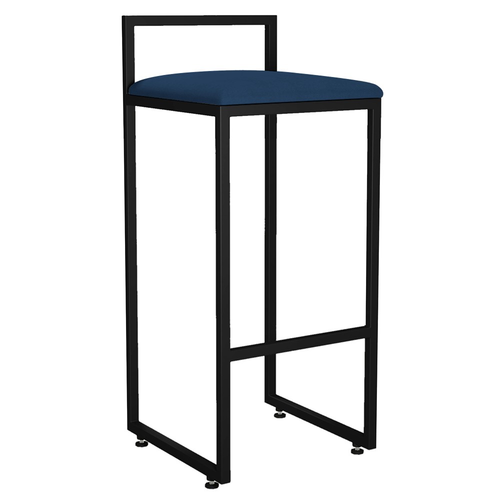 Kit 02 Banquetas Altas Para Cozinha Sala de Jantar Hanna L02 Preto Suede Azul Marinho - Lyam Decor
