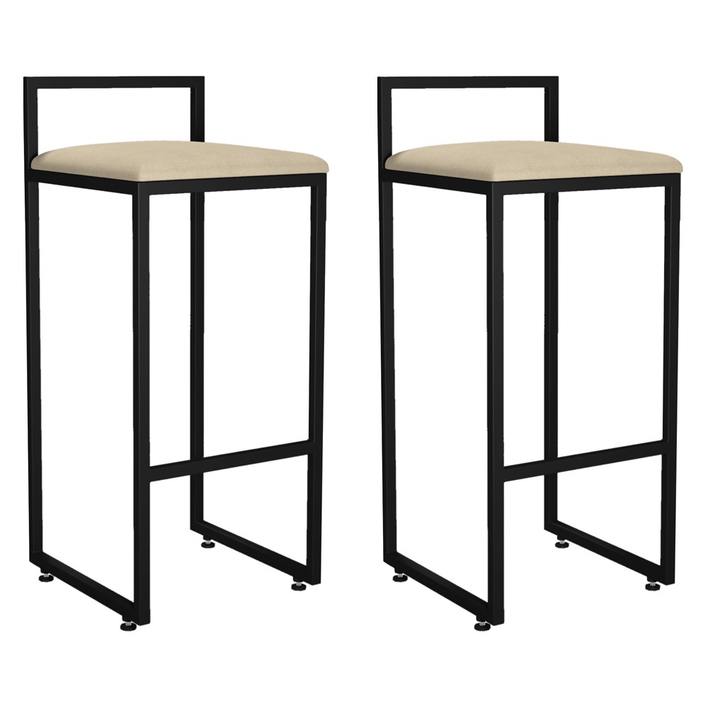 Kit 02 Banquetas Altas Para Cozinha Sala de Jantar Hanna L02 Preto Suede Bege - Lyam Decor