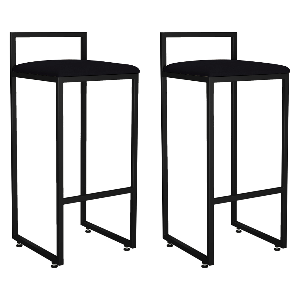 Kit 02 Banquetas Altas Para Cozinha Sala de Jantar Hanna L02 Preto Suede Preto - Lyam Decor