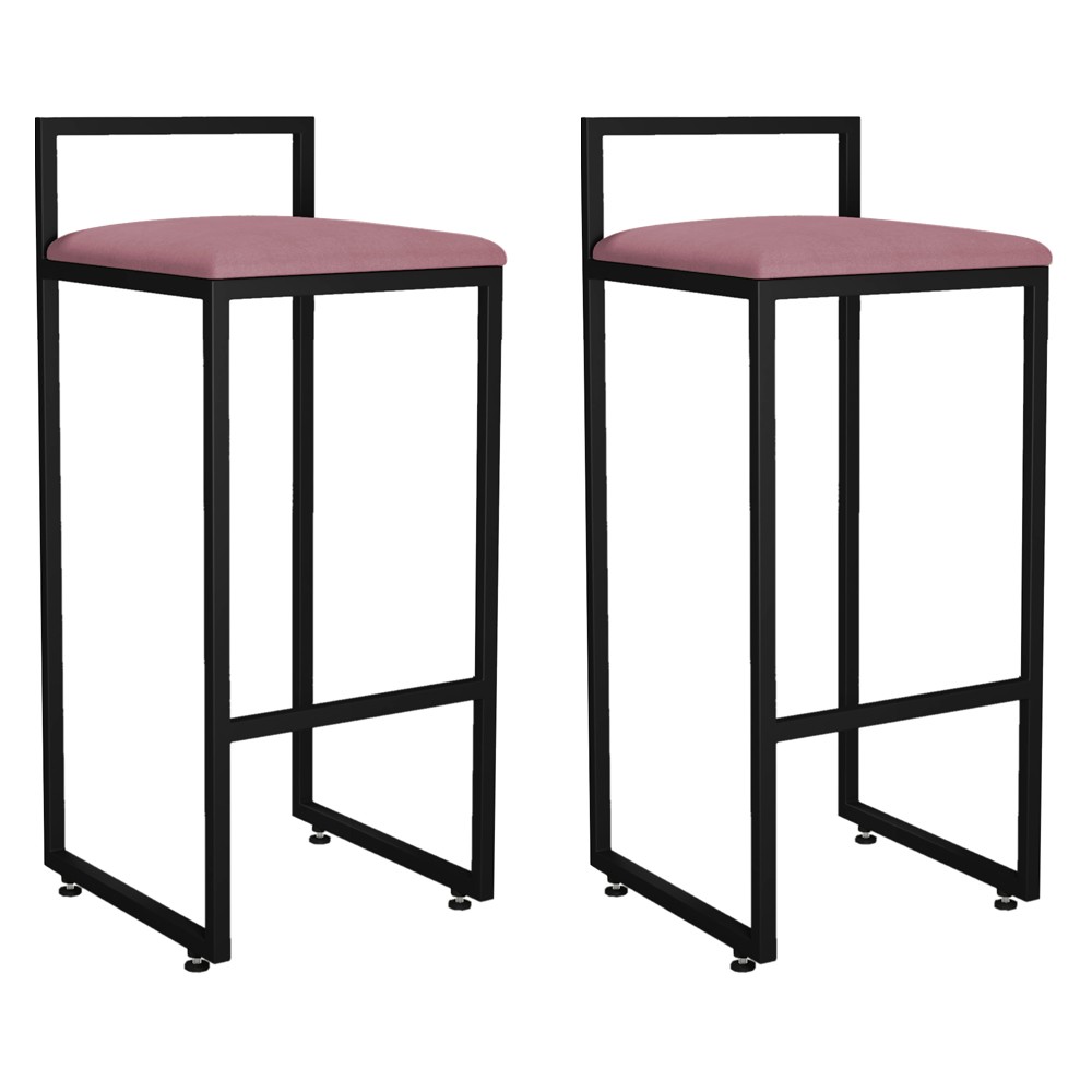 Kit 02 Banquetas Altas Para Cozinha Sala de Jantar Hanna L02 Preto Suede Rosê - Lyam Decor