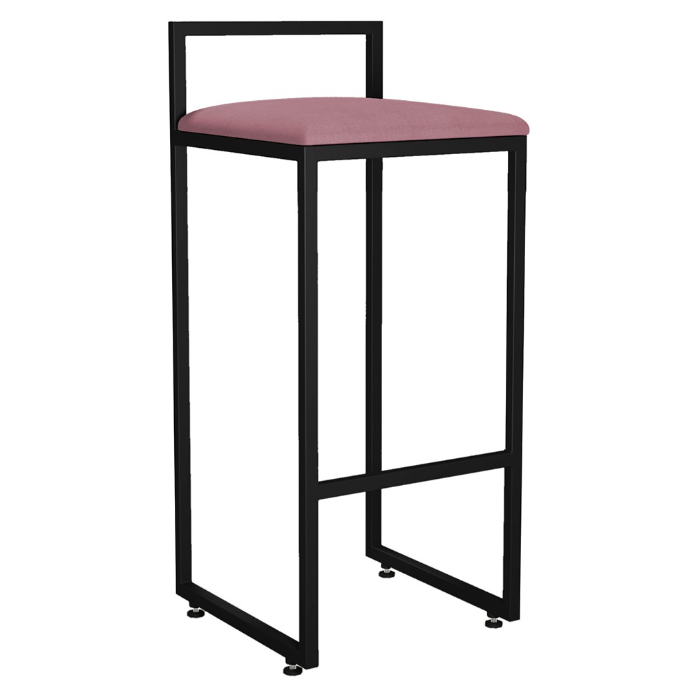 Kit 02 Banquetas Altas Para Cozinha Sala de Jantar Hanna L02 Preto Suede Rosê - Lyam Decor