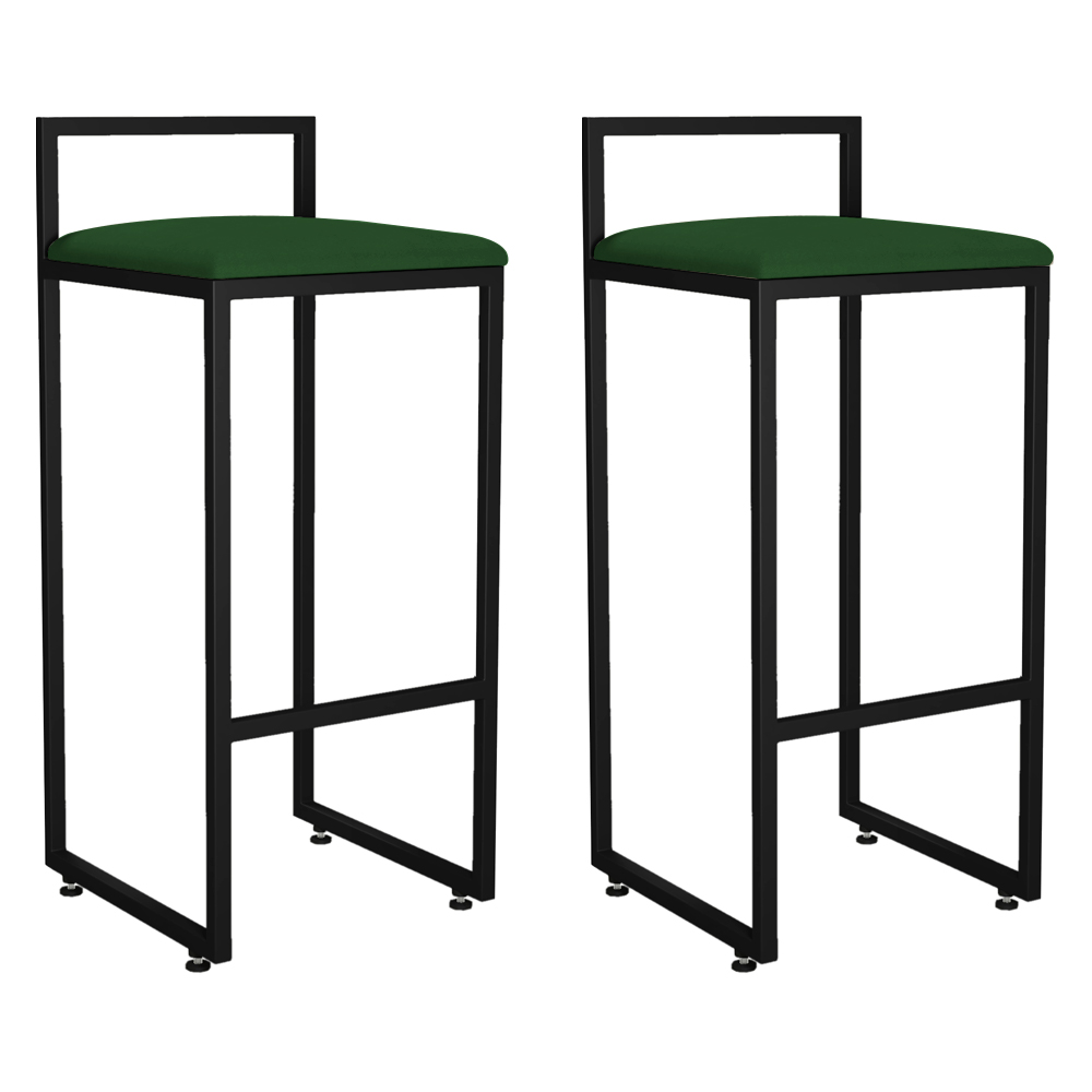 Kit 02 Banquetas Altas Para Cozinha Sala de Jantar Hanna L02 Preto Suede Verde Musgo - Lyam Decor
