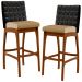 Kit 02 Banquetas Altas Sala De Jantar Fixa Mila L02 Couríssimo Preto Linho Bege Escuro - Lyam Decor