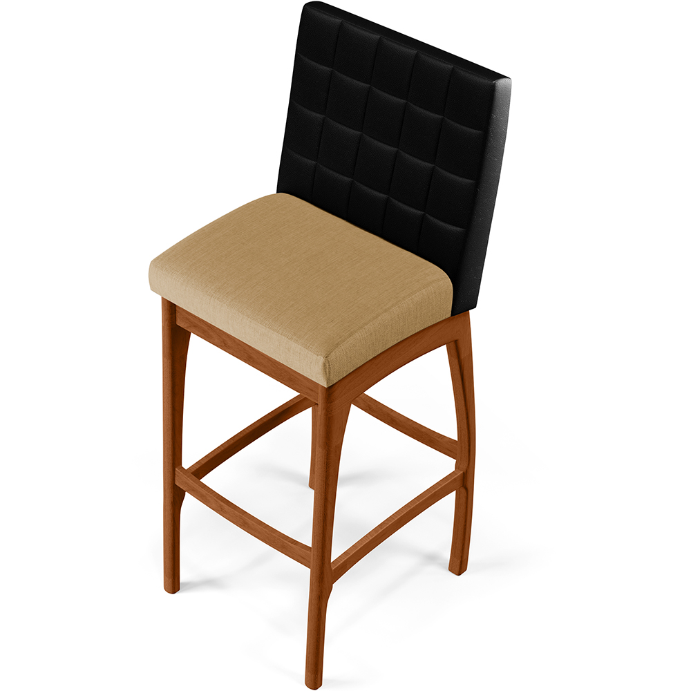 Kit 02 Banquetas Altas Sala De Jantar Fixa Mila L02 Couríssimo Preto Linho Bege Escuro - Lyam Decor