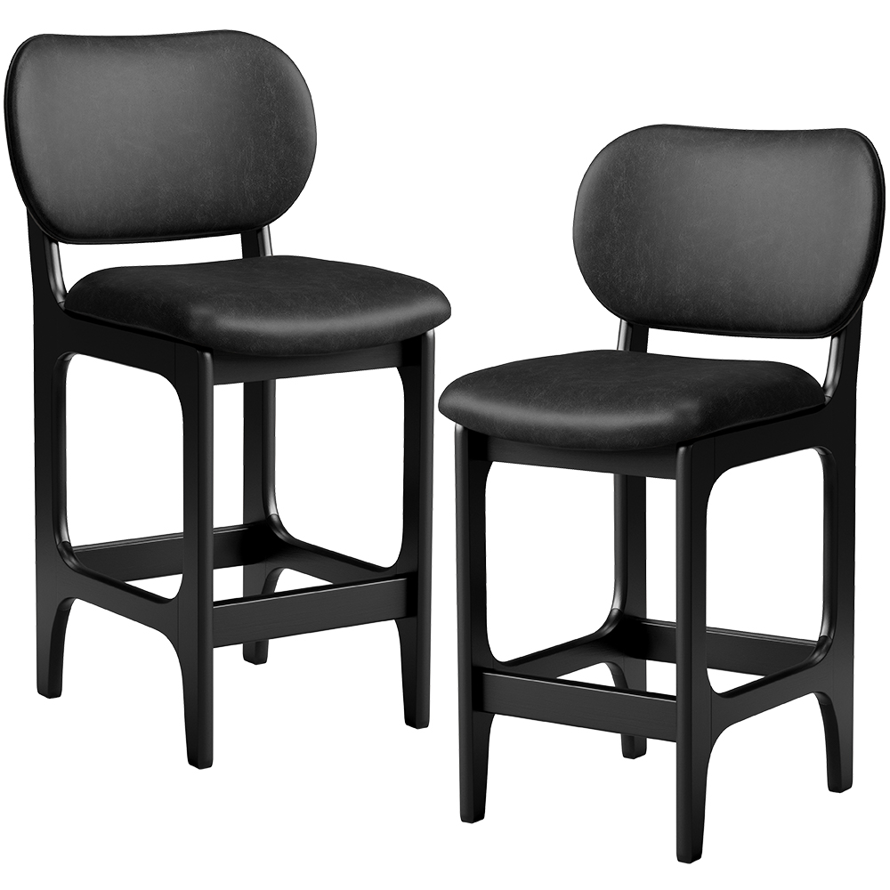 Kit 02 Banquetas Baixa Bar Cozinha E Sala De Jantar Fixa Betta L02 Couríssimo Preto - Lyam Decor