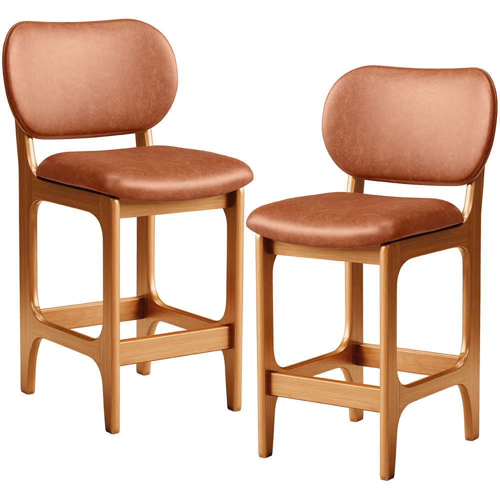 Kit 02 Banquetas Baixa Bar Cozinha E Sala De Jantar Fixa Betta L02 Imbuia Couríssimo Camel - Lyam Decor