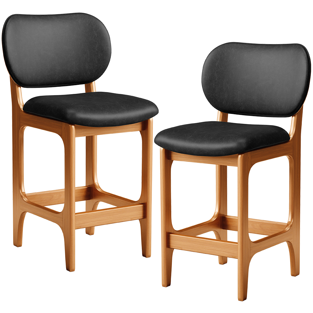 Kit 02 Banquetas Baixa Bar Cozinha E Sala De Jantar Fixa Betta L02 Imbuia Couríssimo Preto - Lyam Decor