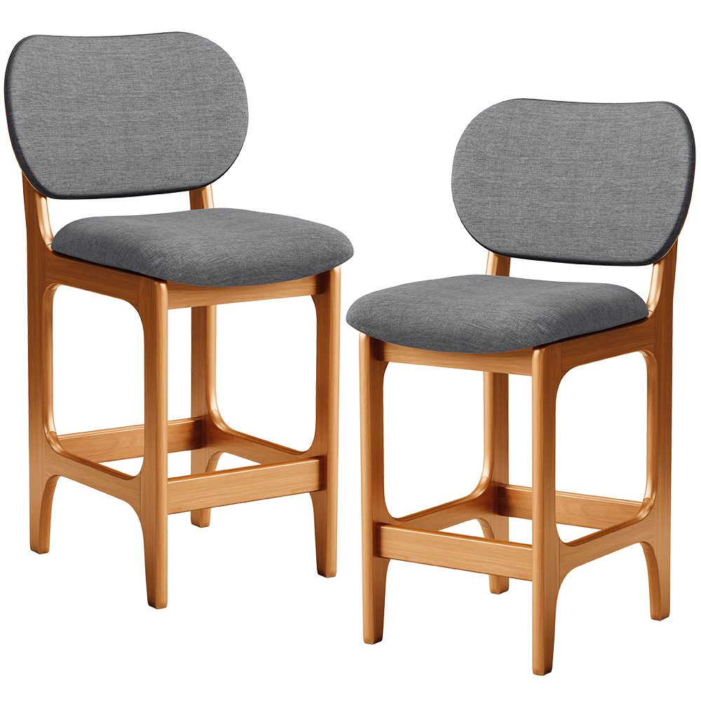 Kit 02 Banquetas Baixa Bar Cozinha E Sala De Jantar Fixa Betta L02 Imbuia Linho Cinza Escuro - Lyam Decor