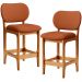 Kit 02 Banquetas Baixa Bar Cozinha E Sala De Jantar Fixa Betta L02 Imbuia Tecido Terracota - Lyam Decor