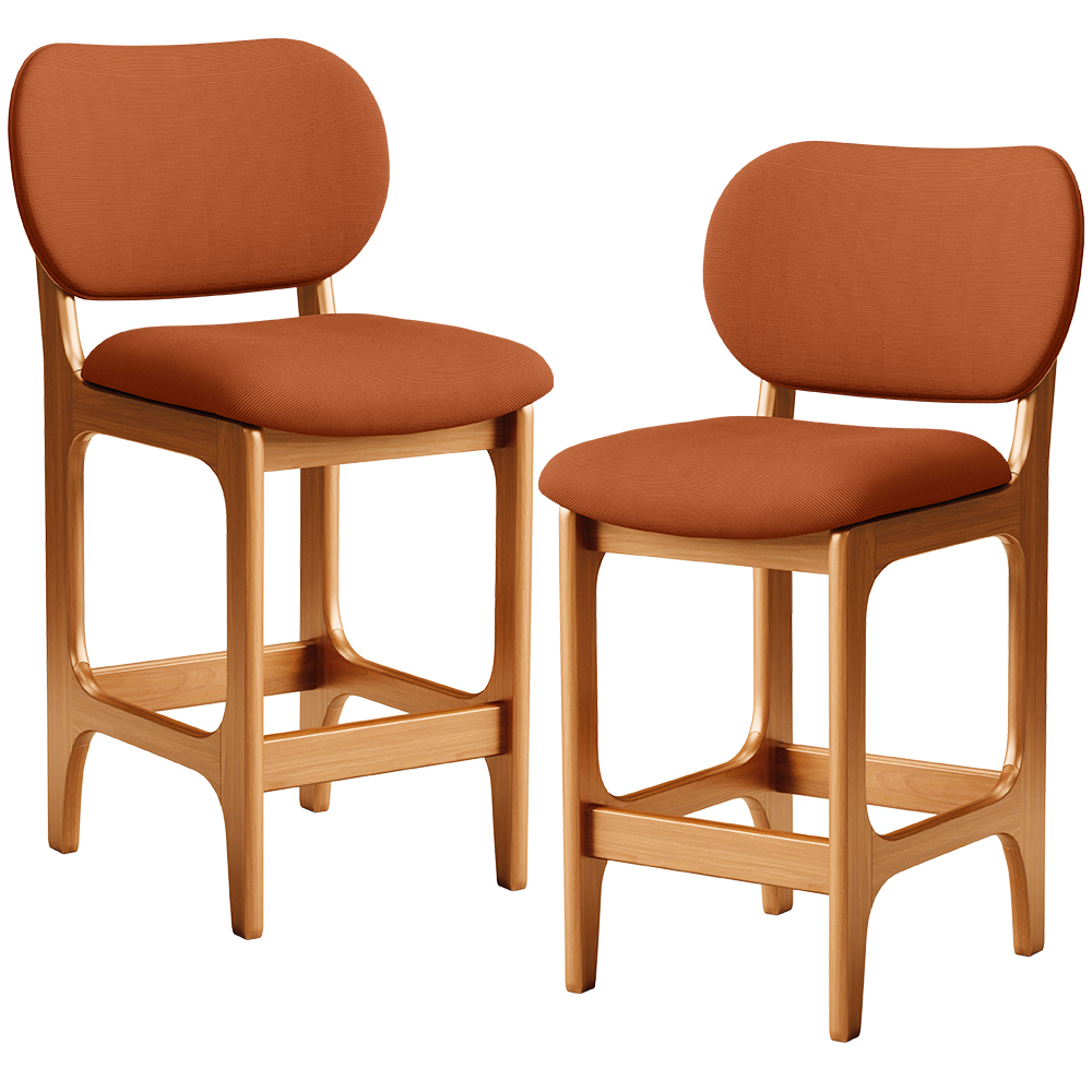 Kit 02 Banquetas Baixa Bar Cozinha E Sala De Jantar Fixa Betta L02 Imbuia Tecido Terracota - Lyam Decor