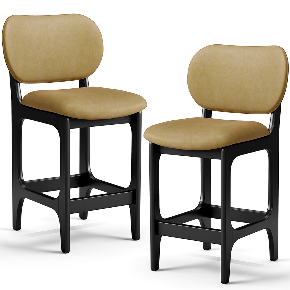 Kit 02 Banquetas Baixa Bar Cozinha E Sala De Jantar Fixa Betta L02 Preto Couríssimo Casco Fendi - Lyam Decor