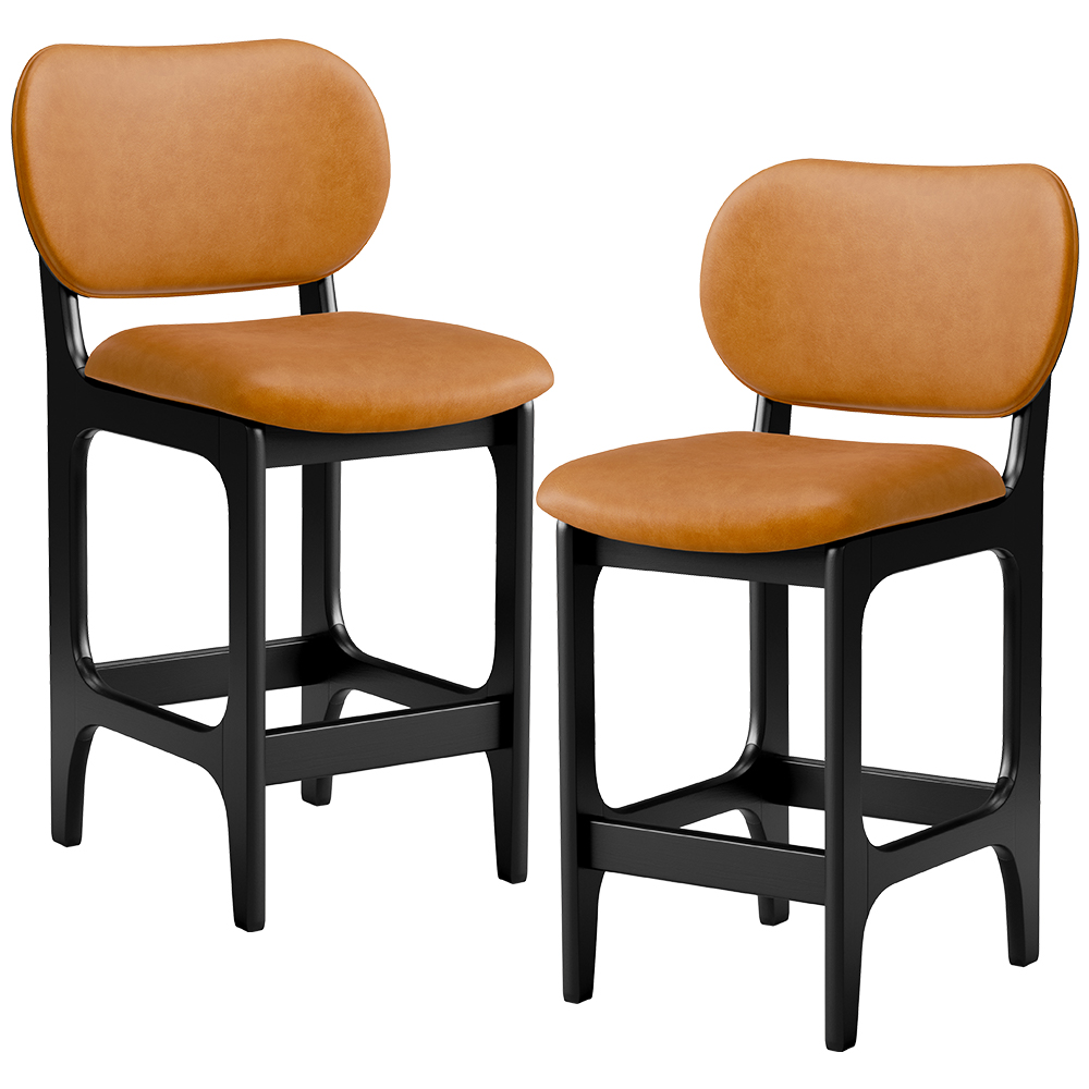 Kit 02 Banquetas Baixa Bar Cozinha E Sala De Jantar Fixa Betta L02 Preto Couríssimo Whisky - Lyam Decor