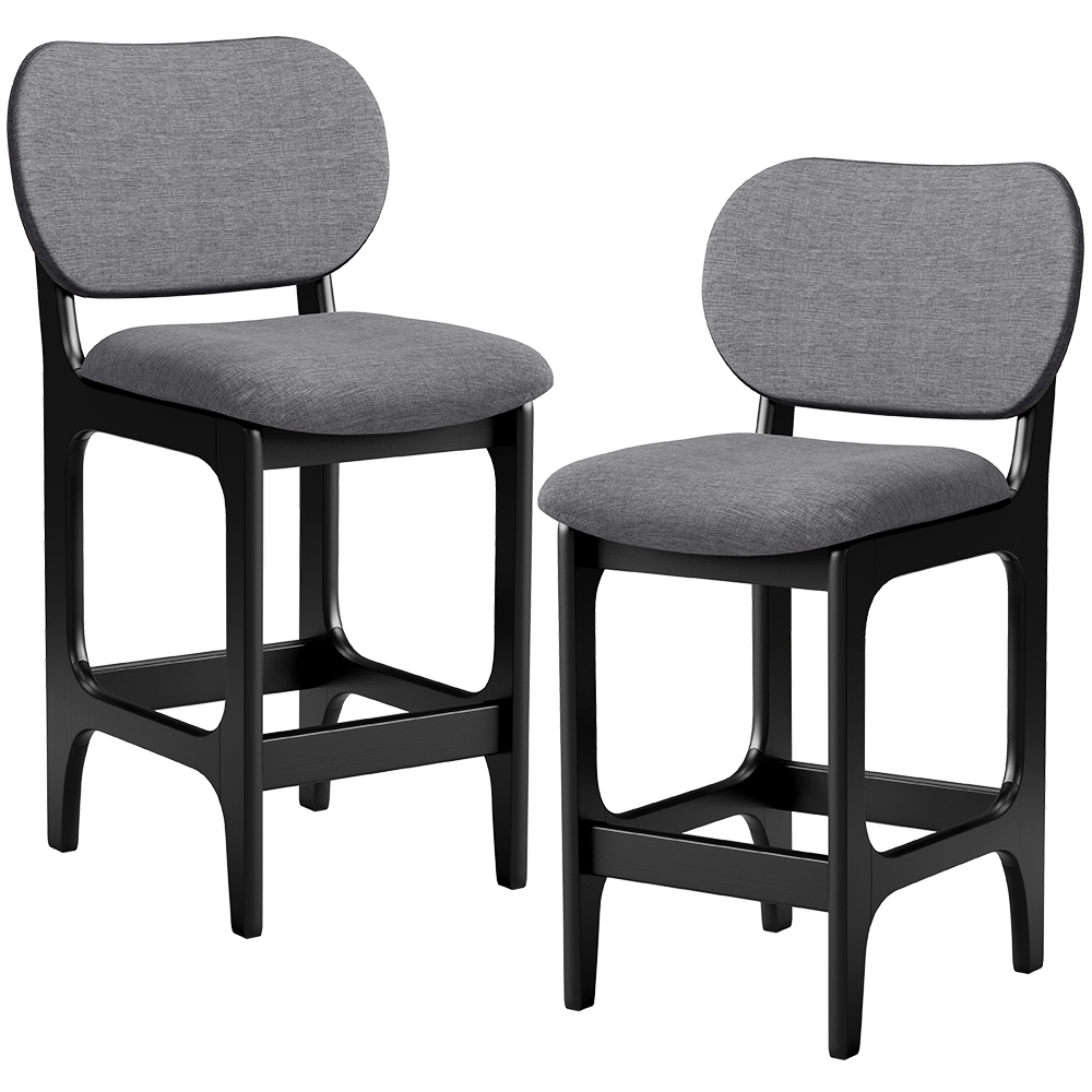 Kit 02 Banquetas Baixa Bar Cozinha E Sala De Jantar Fixa Betta L02 Preto Linho Cinza Escuro - Lyam Decor