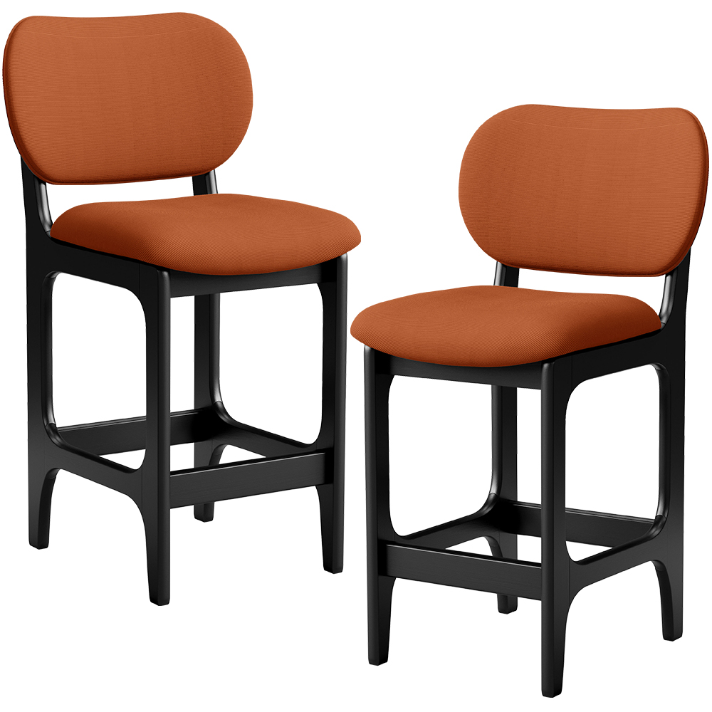 Kit 02 Banquetas Baixa Bar Cozinha E Sala De Jantar Fixa Betta L02 Preto Tecido Terracota - Lyam Decor