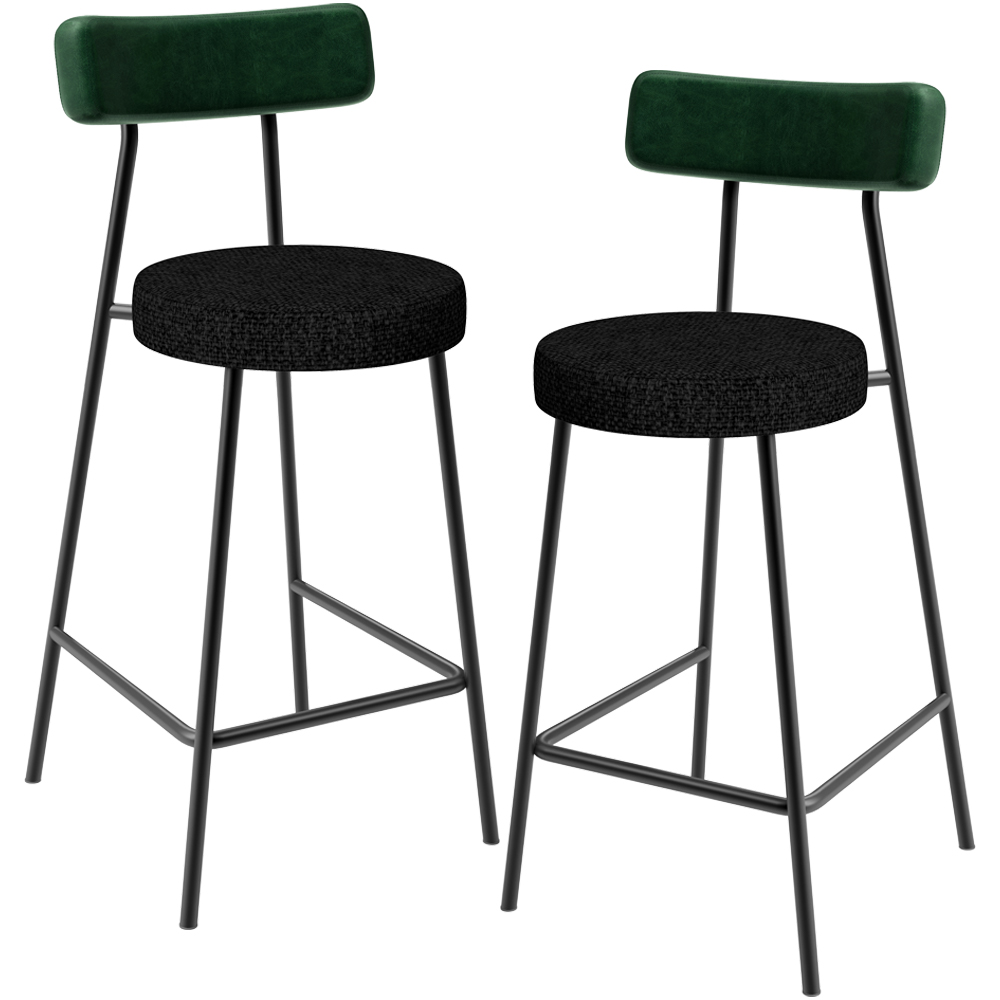 Kit 02 Banquetas Baixa Bar Cozinha E Sala De Jantar Milão L02 Facto Verde Linho Chumbo - Lyam Decor