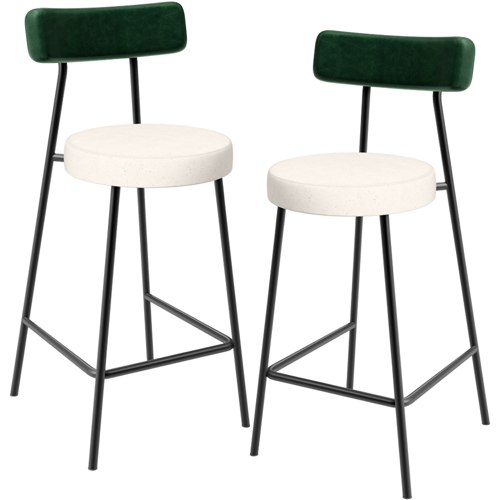 Kit 02 Banquetas Baixa Bar Cozinha E Sala De Jantar Milão L02 Facto Verde Linho Cru - Lyam Decor