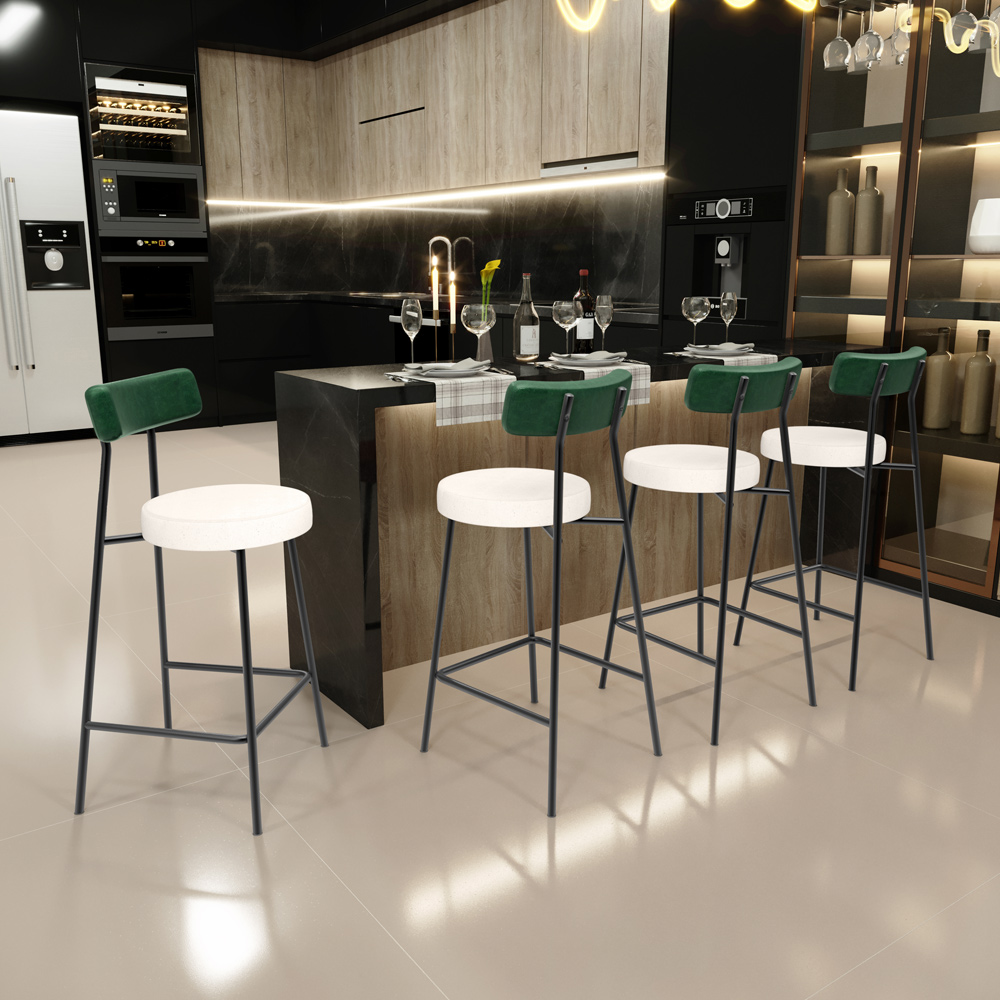 Kit 02 Banquetas Baixa Bar Cozinha E Sala De Jantar Milão L02 Facto Verde Linho Cru - Lyam Decor