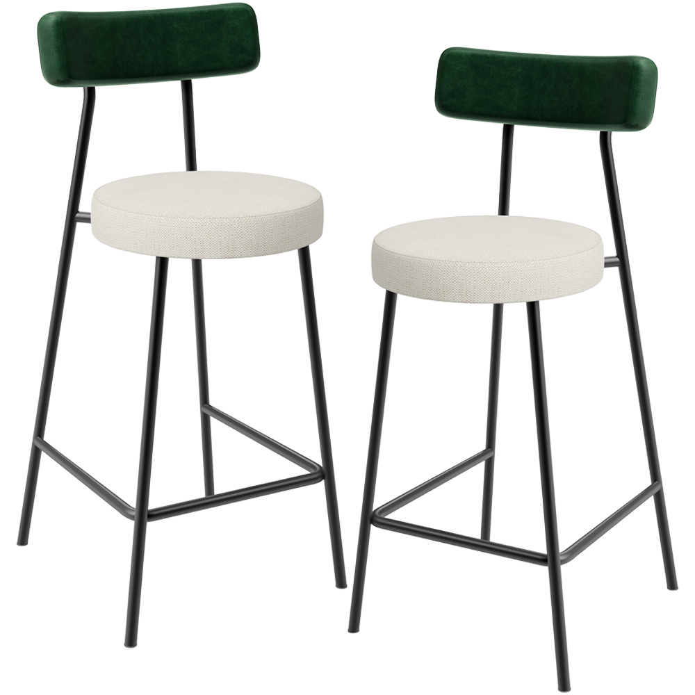 Kit 02 Banquetas Baixa Bar Cozinha E Sala Jantar Milão L02 Facto Verde Linho Champagne - Lyam Decor
