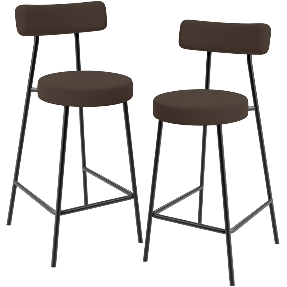 Kit 02 Banquetas Baixa Bar Cozinha Sala De Jantar Em Aço Milão L02 Suede Marrom - Lyam Decor