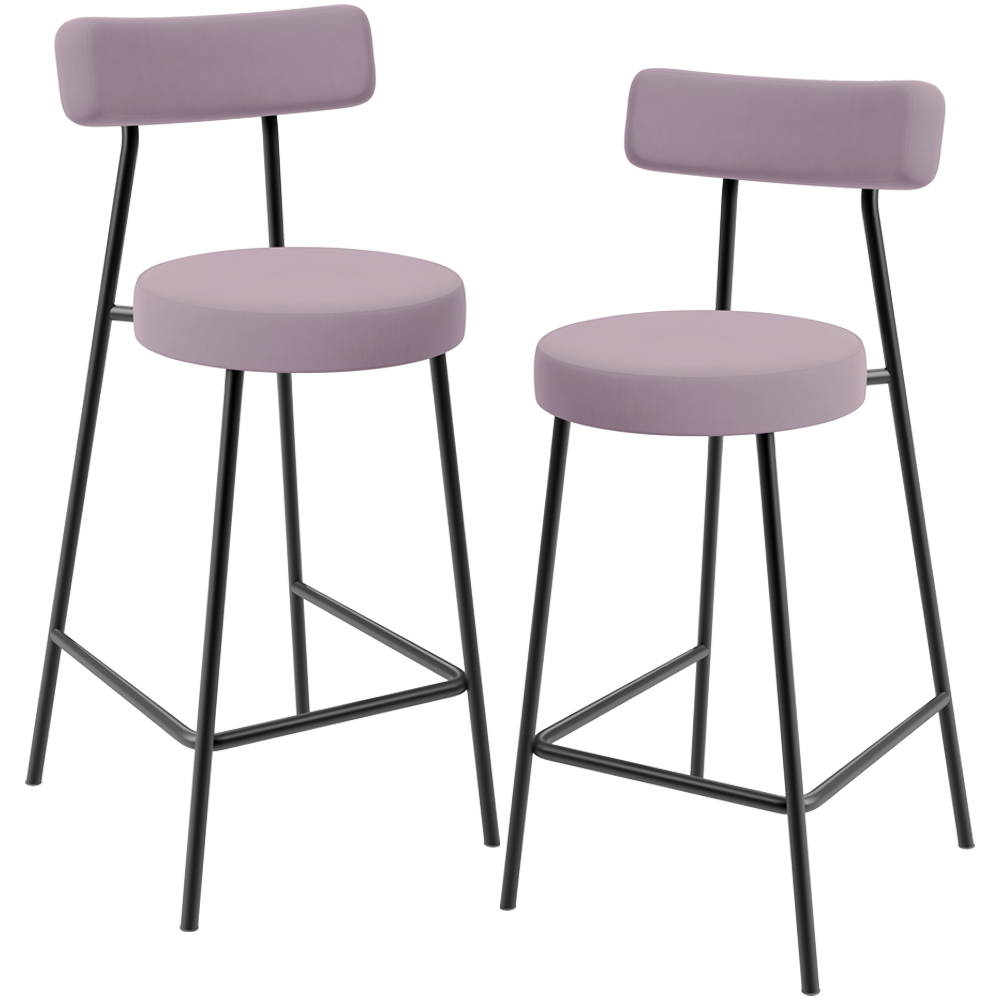 Kit 02 Banquetas Baixa Bar Cozinha Sala De Jantar Em Aço Milão L02 Suede Rosê - Lyam Decor