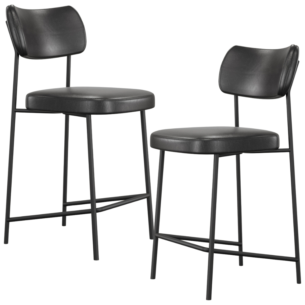 Kit 02 Banquetas Baixa Bar Cozinha Sala De Jantar Preto Elira L02 Couríssimo Preto - Lyam Decor