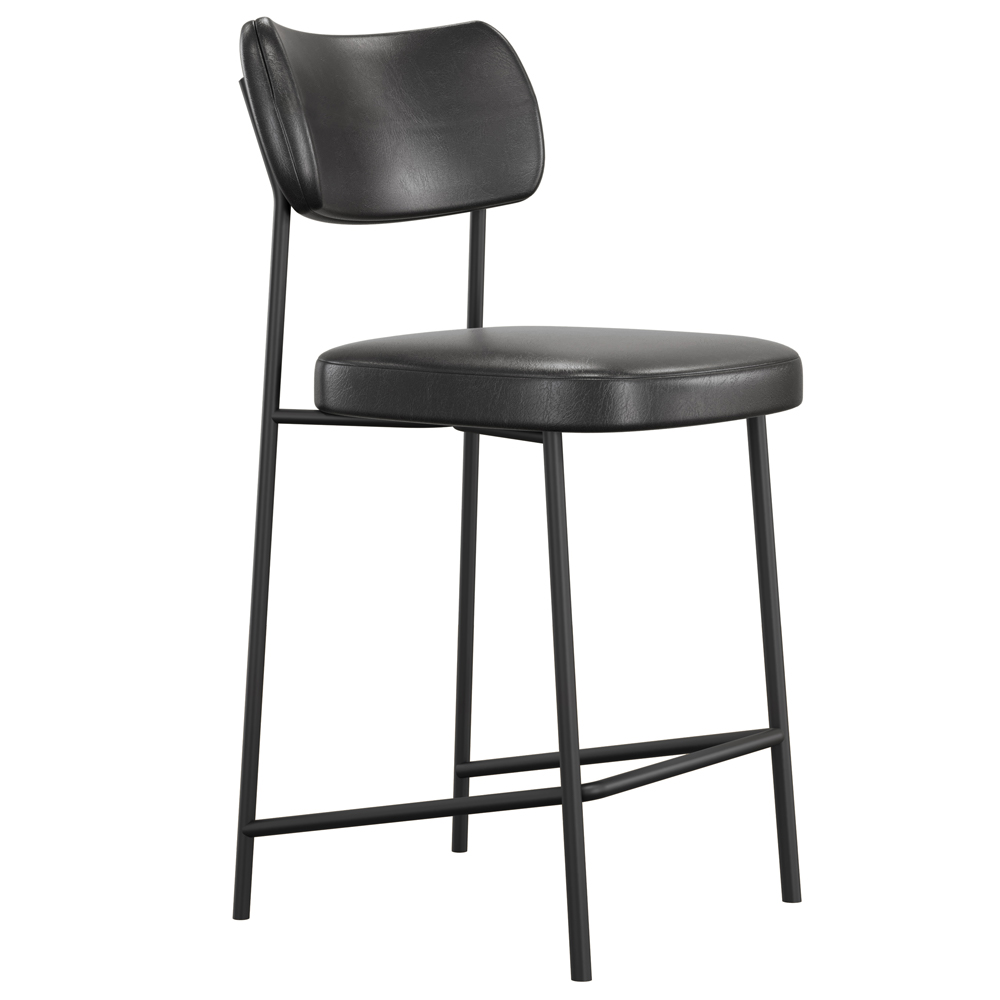 Kit 02 Banquetas Baixa Bar Cozinha Sala De Jantar Preto Elira L02 Couríssimo Preto - Lyam Decor
