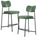Kit 02 Banquetas Baixa Bar Cozinha Sala De Jantar Preto Elira L02 Couríssimo Verde - Lyam Decor