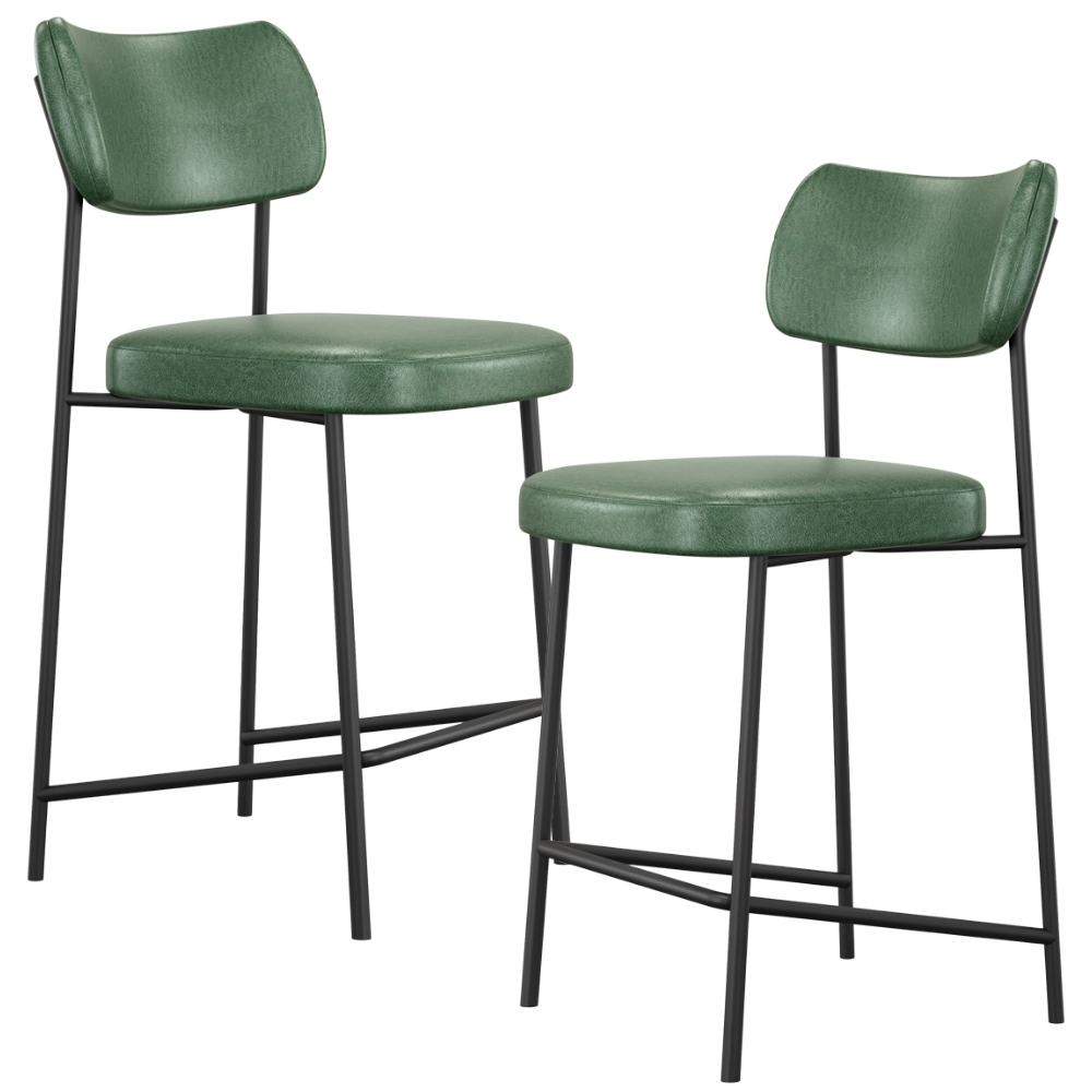 Kit 02 Banquetas Baixa Bar Cozinha Sala De Jantar Preto Elira L02 Couríssimo Verde - Lyam Decor