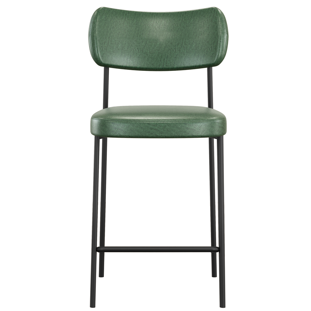 Kit 02 Banquetas Baixa Bar Cozinha Sala De Jantar Preto Elira L02 Couríssimo Verde - Lyam Decor